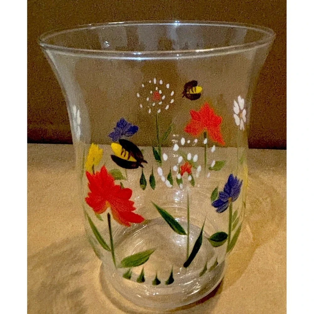 Set Of Vintage Hallmark Painted Flowers Candle Holders Votives Butterflies Bees